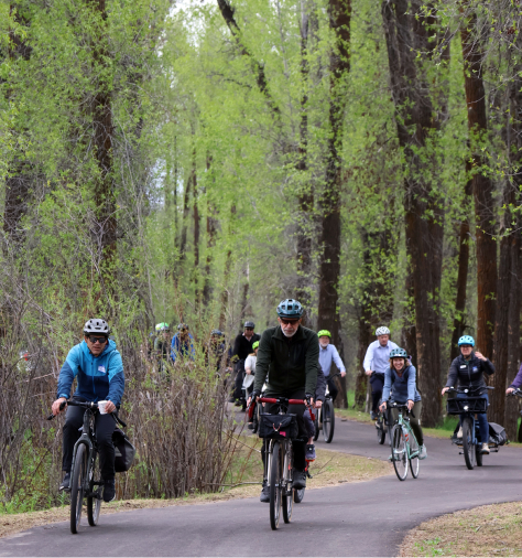 Bicyclists using the completed trail